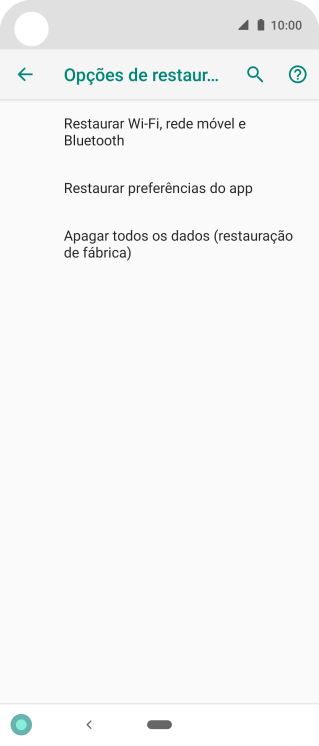 Pressione Apagar todos os dados (restauração de fábrica). Pressione Apagar todos os dados (restauração de fábrica).