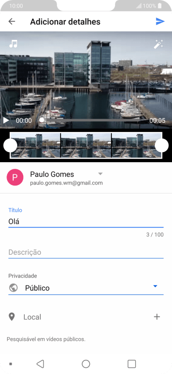 Escreva o texto desejado, e pressione o ícone de upload. Escreva o texto desejado, e pressione o ícone de upload.