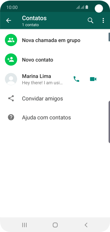 Pressione o ícone de busca, e digite as primeiras letras do nome do contato. Pressione o ícone de busca, e digite as primeiras letras do nome do contato.