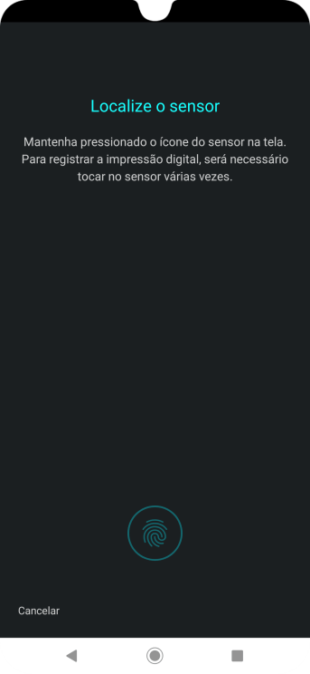 Siga as instruções na tela para configurar o código de bloqueio do celular com impressão digital. Siga as instruções na tela para configurar o código de bloqueio do celular com impressão digital.