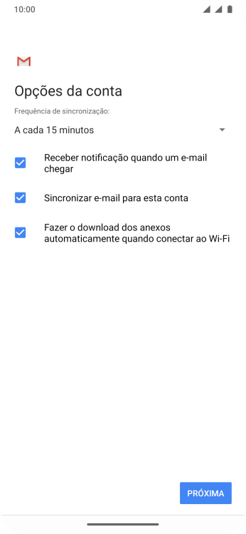 Se a tela mostrar essa imagem, sua conta foi reconhecida e configurada automaticamente. Siga as instruções da tela para inserir mais informações e finalizar a configuração. Se a tela mostrar essa imagem, sua conta foi reconhecida e configurada automaticamente. Siga as instruções da tela para inserir mais informações e finalizar a configuração.
