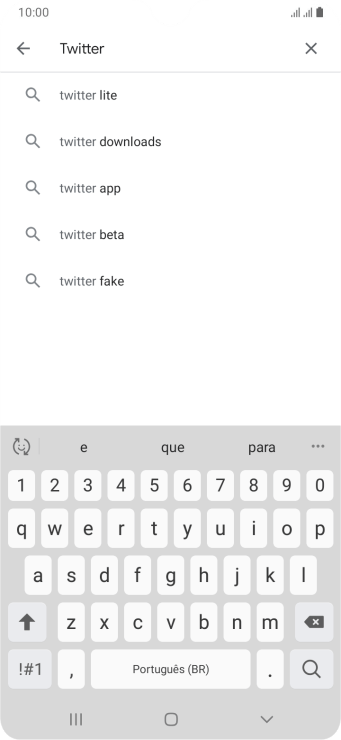Digite Twitter e pressione o ícone de busca. Digite Twitter e pressione o ícone de busca.