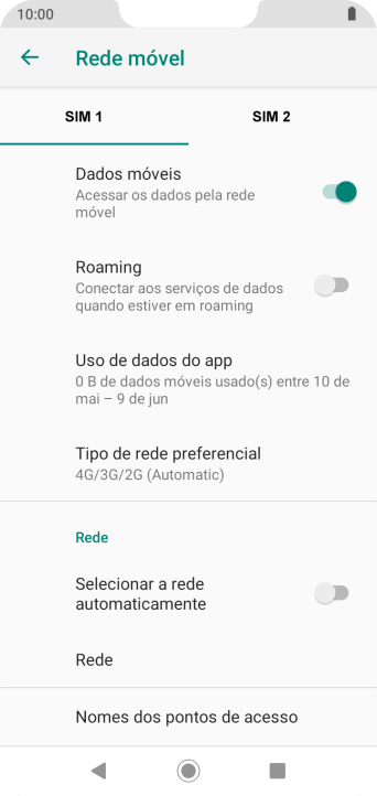 Se você quiser selecionar a rede automaticamente, deve pressionar o indicador ao lado de Se você quiser selecionar a rede automaticamente, deve pressionar o indicador ao lado de