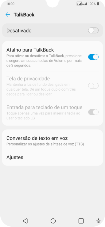 Pressione Conversão de texto em voz. Pressione Conversão de texto em voz.