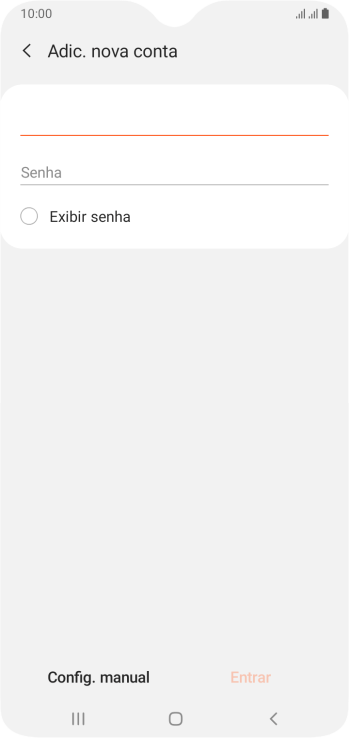 Pressione Senha e digite a senha da sua conta e-mail. Pressione Senha e digite a senha da sua conta e-mail.