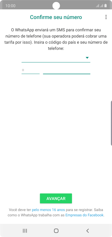 Pressione AVANÇAR. Aguarde até que o celular receba uma SMS para confirmar seu número de telefone. Pressione AVANÇAR. Aguarde até que o celular receba uma SMS para confirmar seu número de telefone.
