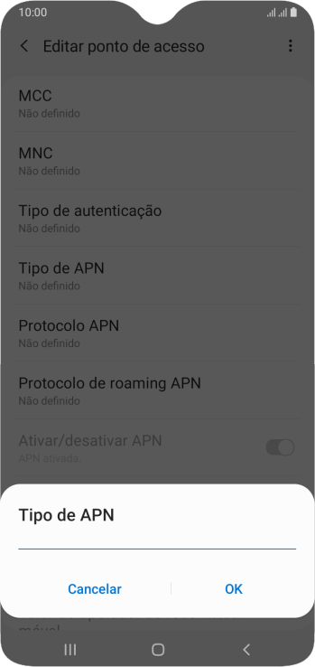 Digite default e pressione OK. Digite default e pressione OK.