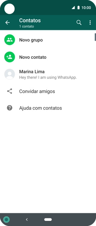Pressione o ícone de busca, e digite as primeiras letras do nome do contato. Pressione o ícone de busca, e digite as primeiras letras do nome do contato.