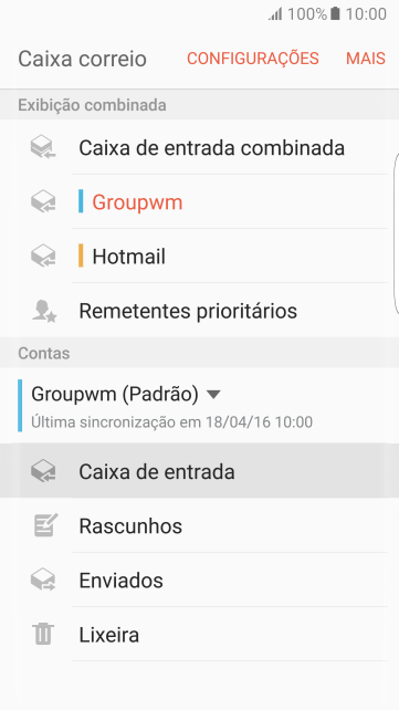 Pressione a conta de e-mail desejada. Pressione a conta de e-mail desejada.
