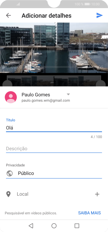 Escreva o texto desejado, e pressione o ícone de upload. Escreva o texto desejado, e pressione o ícone de upload.