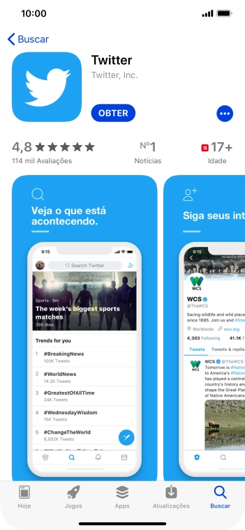 Pressione OBTER, e siga as indicações da tela para instalar o app. Pressione OBTER, e siga as indicações da tela para instalar o app.