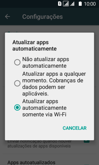 Pressione Não atualizar apps automaticamente para ativar ou desativar a função. Pressione Não atualizar apps automaticamente para ativar ou desativar a função.