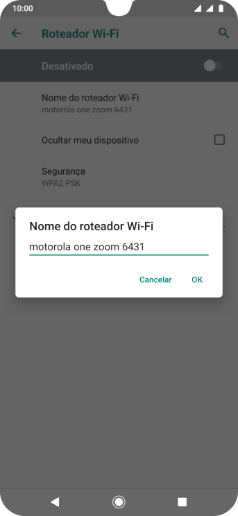 Digite o nome do Roteador Wi-Fi e pressione OK. Digite o nome do Roteador Wi-Fi e pressione OK.