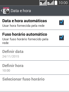 Pressione Data e hora automáticas para ativar a função. Pressione Data e hora automáticas para ativar a função.