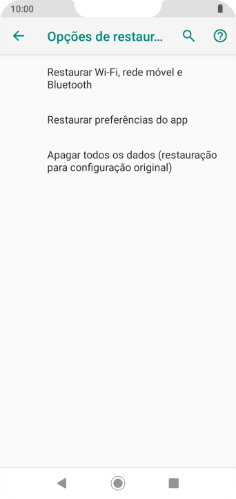 Pressione Apagar todos os dados (restauração para configuração original). Pressione Apagar todos os dados (restauração para configuração original).