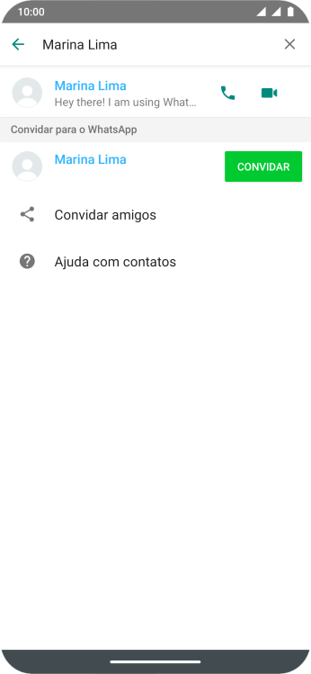 Pressione o ícone de chamada de voz para realizar uma chamada de voz para o contato. Pressione o ícone de chamada de voz para realizar uma chamada de voz para o contato.