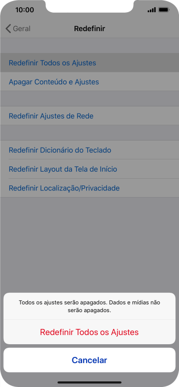 Pressione Redefinir Todos os Ajustes. Pressione Redefinir Todos os Ajustes.
