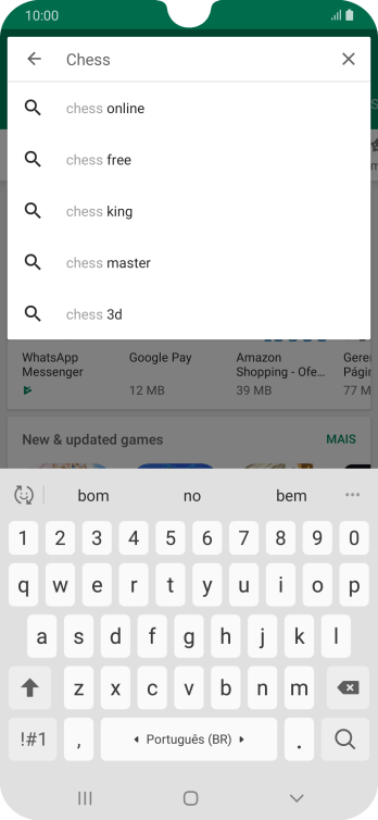 Insira o nome ou assunto do app desejado, e pressione o ícone de busca. Insira o nome ou assunto do app desejado, e pressione o ícone de busca.