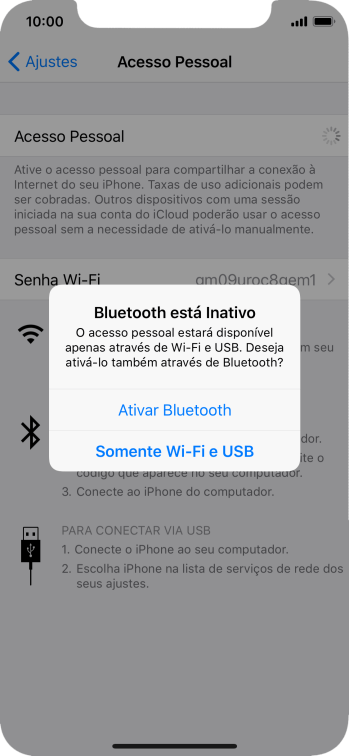 Se o Wi-Fi estiver ativado você deve pressionar Somente Wi-Fi e USB. Se o Wi-Fi estiver ativado você deve pressionar Somente Wi-Fi e USB.