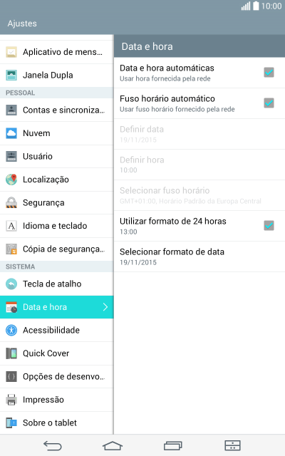 Pressione Data e hora automáticas para ativar a função. Pressione Data e hora automáticas para ativar a função.