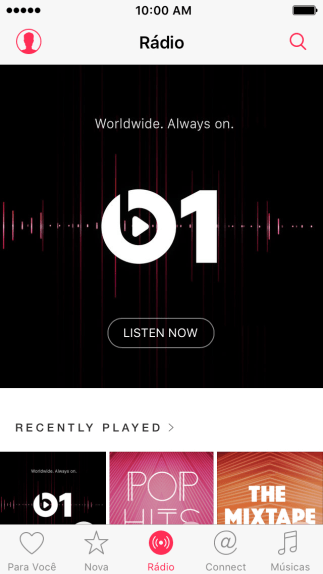 Pressione LISTEN NOW iniciar a reprodução do Beats 1. Pressione LISTEN NOW iniciar a reprodução do Beats 1.