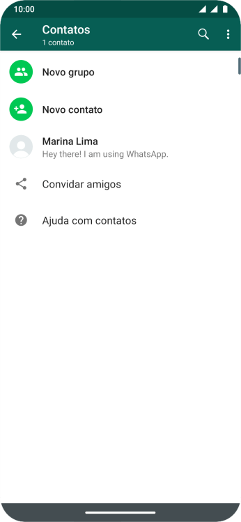 Pressione o ícone de busca, e digite as primeiras letras do nome do contato. Pressione o ícone de busca, e digite as primeiras letras do nome do contato.