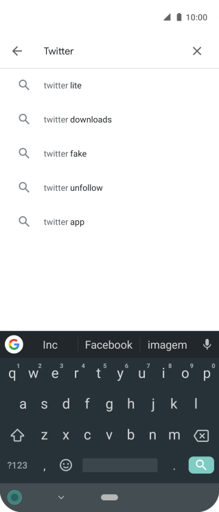 Digite Twitter e pressione o ícone de busca. Digite Twitter e pressione o ícone de busca.