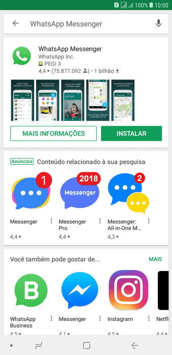 Pressione WhatsApp Messenger. Pressione WhatsApp Messenger.