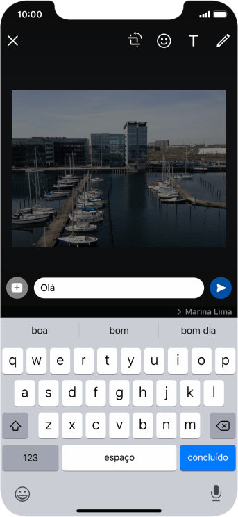 Escreva a mensagem desejada, e pressione o ícone de enviar. Escreva a mensagem desejada, e pressione o ícone de enviar.