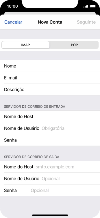 Pressione Nome de Usuário, e digite o nome de usuário da sua conta e-mail. Pressione Nome de Usuário, e digite o nome de usuário da sua conta e-mail.