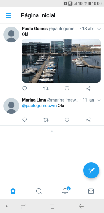 Pressione o ícone de novo tweet. Pressione o ícone de novo tweet.
