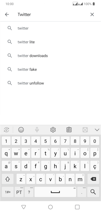 Digite Twitter e pressione o ícone de busca. Digite Twitter e pressione o ícone de busca.