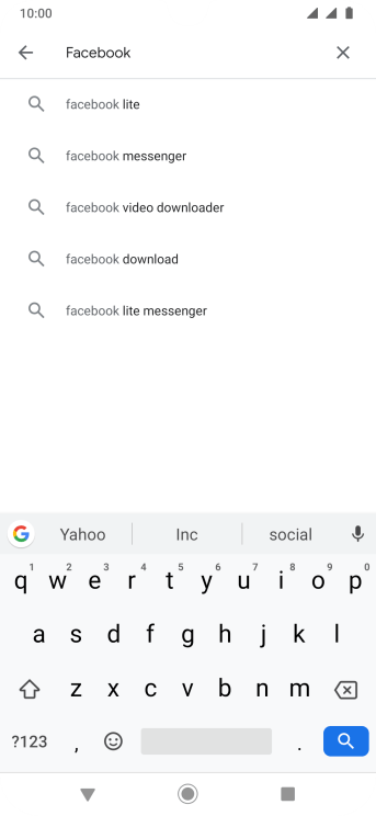 Digite Facebook e pressione o ícone de busca. Digite Facebook e pressione o ícone de busca.
