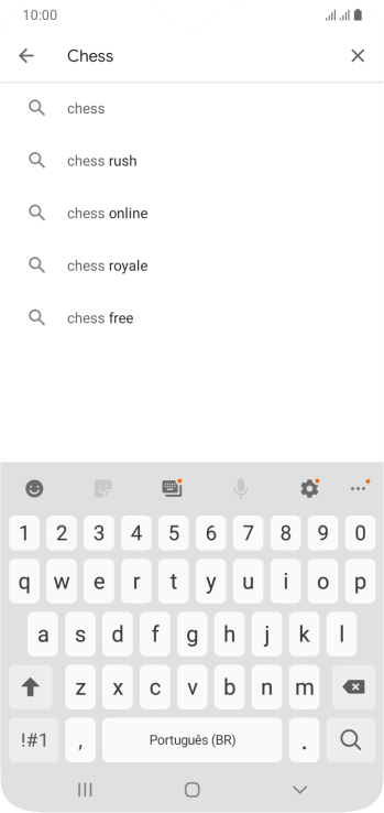 Insira o nome ou assunto do app desejado, e pressione o ícone de busca. Insira o nome ou assunto do app desejado, e pressione o ícone de busca.