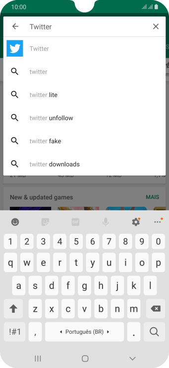 Digite Twitter e pressione o ícone de busca. Digite Twitter e pressione o ícone de busca.