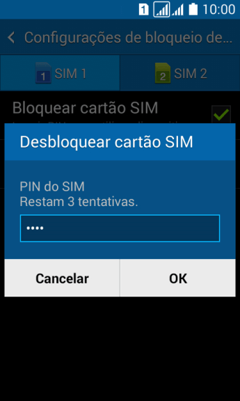 Digite um código PIN de quatro cifras e pressione OK. O código PIN padrão é 1010. Digite um código PIN de quatro cifras e pressione OK. O código PIN padrão é 1010.