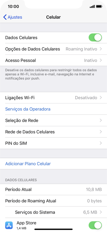 Pressione Opções de Dados Celulares. Pressione Opções de Dados Celulares.