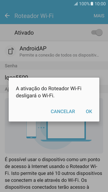 Se o Wi-Fi estiver ativado você deve pressionar OK. Se o Wi-Fi estiver ativado você deve pressionar OK.