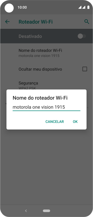 Digite o nome do Roteador Wi-Fi e pressione OK. Digite o nome do Roteador Wi-Fi e pressione OK.
