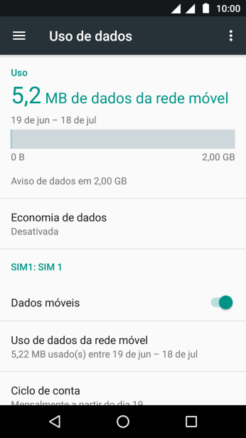 O uso total de dados será mostrado na tela. O uso total de dados será mostrado na tela.