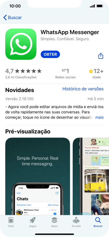 Pressione OBTER, e siga as indicações da tela para instalar o app. Pressione OBTER, e siga as indicações da tela para instalar o app.