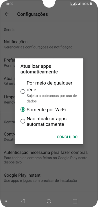 Para ativar a atualização automática de apps via rede celular, você deve pressionar Por meio de qualquer rede. Para ativar a atualização automática de apps via rede celular, você deve pressionar Por meio de qualquer rede.