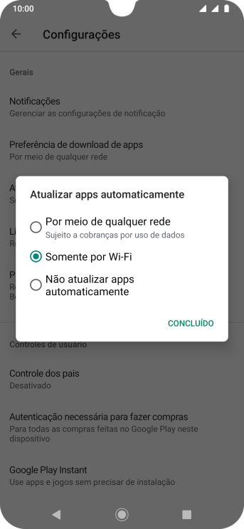 Para ativar a atualização automática de apps via rede celular, você deve pressionar Por meio de qualquer rede. Para ativar a atualização automática de apps via rede celular, você deve pressionar Por meio de qualquer rede.