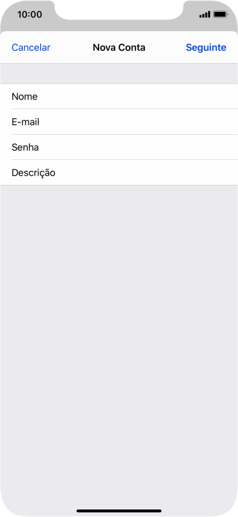 Pressione Descrição, e digite o nome da conta de e-mail. Pressione Descrição, e digite o nome da conta de e-mail.