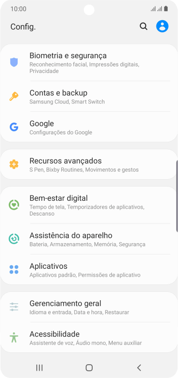 Pressione Contas e backup. Pressione Contas e backup.