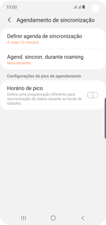 Pressione Definir agenda de sincronização. Pressione Definir agenda de sincronização.