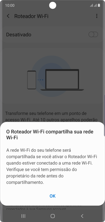 Se o Wi-Fi estiver ativado você deve pressionar OK. Se o Wi-Fi estiver ativado você deve pressionar OK.