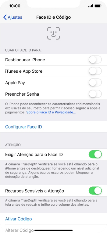 Pressione Ativar Código, e digite um código de bloqueio de sua escolha duas vezes seguidas. Pressione Ativar Código, e digite um código de bloqueio de sua escolha duas vezes seguidas.