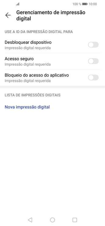 Pressione Nova impressão digital. Pressione Nova impressão digital.