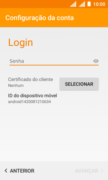 Pressione Senha e digite a senha da sua conta e-mail. Pressione Senha e digite a senha da sua conta e-mail.